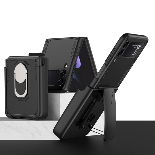 

For Samsung Galaxy Z Flip3 5G GKK Foldable Armor Phone Case with Ring & Back Clip Holder(Black)