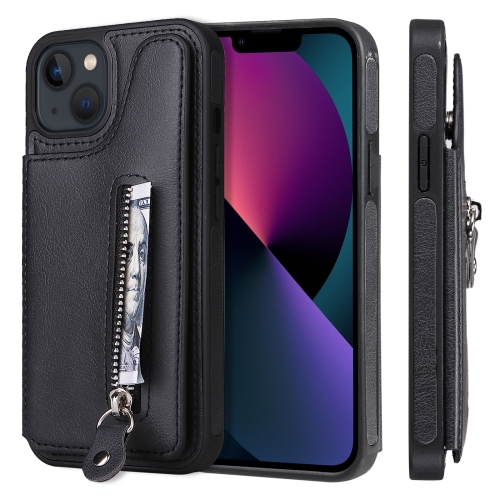 

Solid Color Double Buckle Zipper Shockproof Phone Case For iPhone 13(Black)
