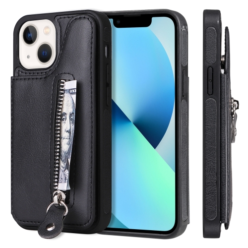 

Solid Color Double Buckle Zipper Shockproof Phone Case For iPhone 13 mini(Black)