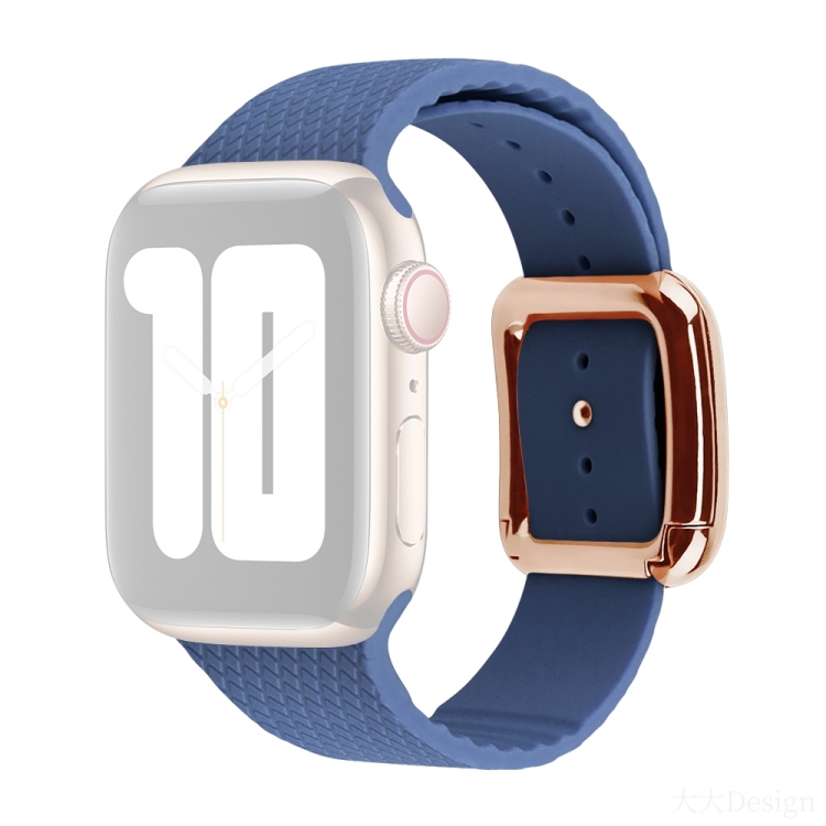 

Rose Gold Buckle Silicone Watchband For Apple Watch Series 7 45mm/6&SE&5&4 44mm/3&2&1 42mm(Navy Blue)