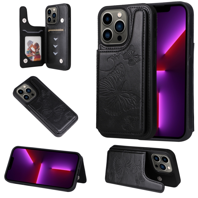 

Butterfly Embossing Pattern Shockproof Phone Case For iPhone 13 Pro(Black)