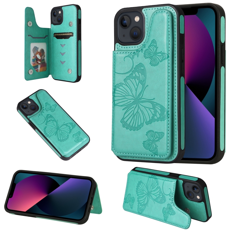 

Butterfly Embossing Pattern Shockproof Phone Case For iPhone 13(Green)