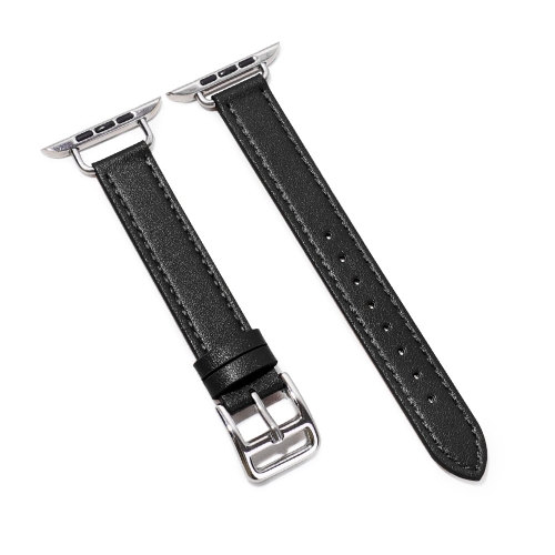 

14mm Cowhide Leather Watchband For Apple Watch Series 7 41mm/6&SE&5&4 40mm/3&2&1 38mm(Black)