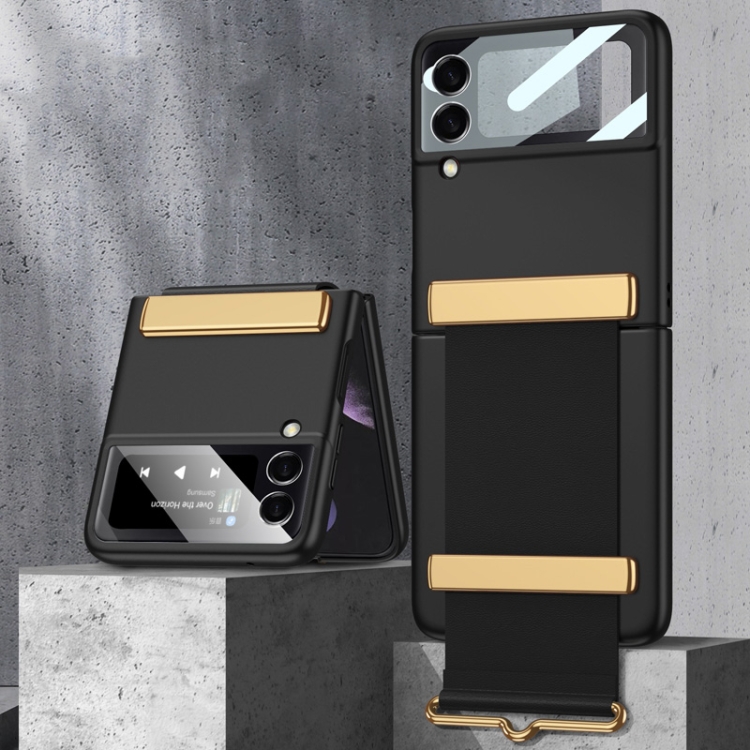 

For Samsung Galaxy Z Flip3 5G GKK Ultra-thin Full Coverage Phone Case with Wristband(Black)