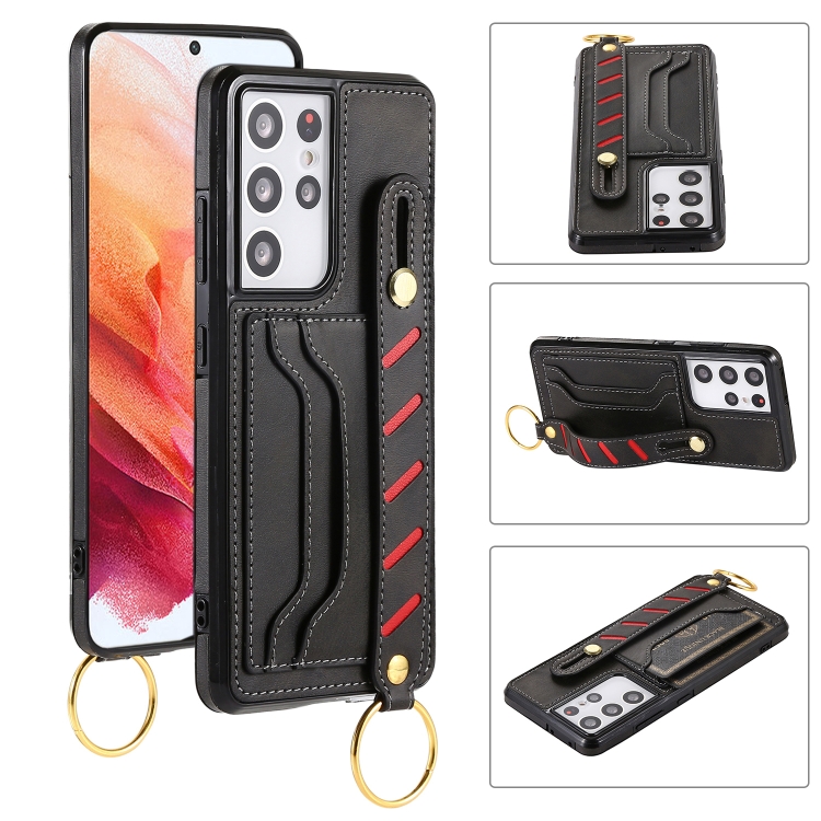 

For Samsung Galaxy S21 5G Wristband Wallet Leather Phone Case(Black)