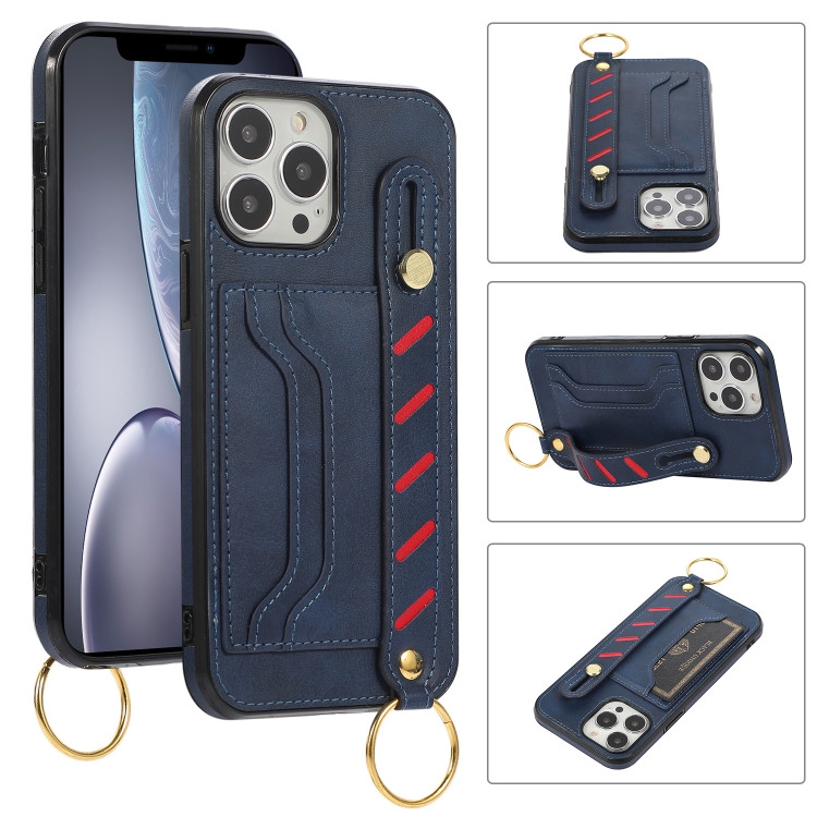 

Wristband Wallet Leather Phone Case For iPhone 13 Pro Max(Blue)