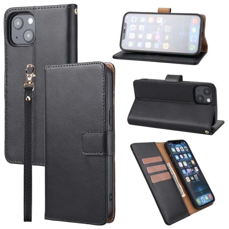 

Plain Weave Cowhide Leather Phone Case For iPhone 13(Black)