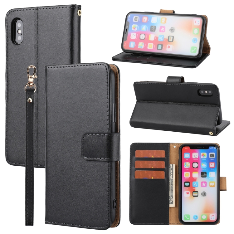 

Plain Weave Cowhide Leather Phone Case For iPhone X / XS(Black)