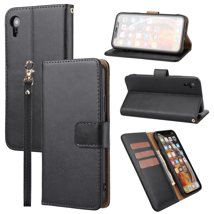 

Plain Weave Cowhide Leather Phone Case For iPhone XR(Black)