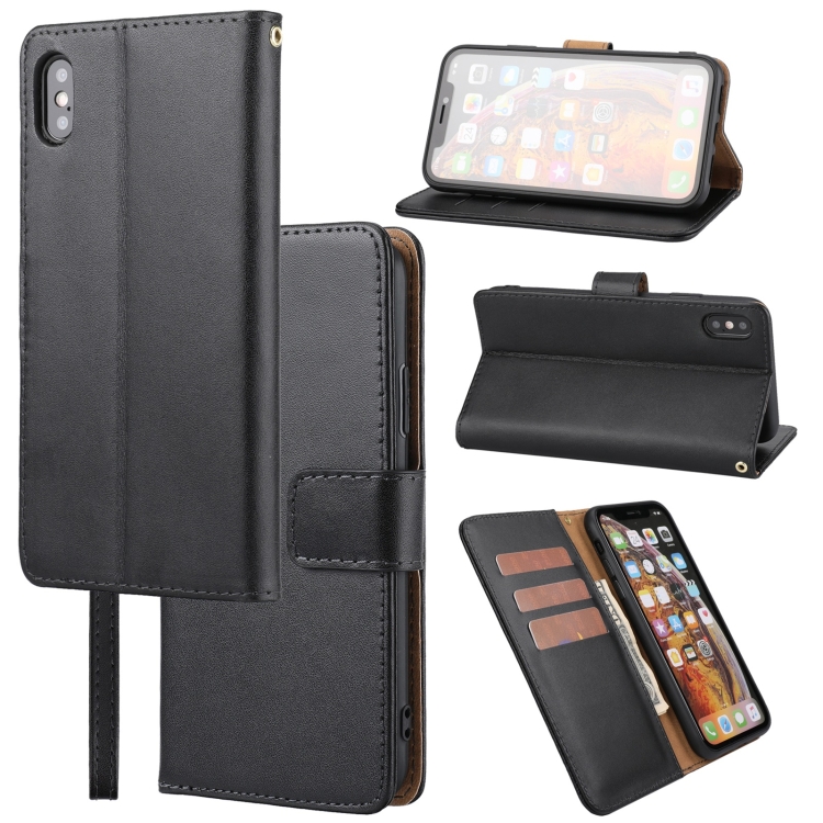 

Plain Weave Cowhide Leather Phone Case For iPhone XS Max(Black)