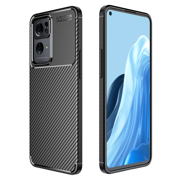 

For OPPO Reno7 Pro 5G Carbon Fiber Texture Shockproof TPU Phone Case(Black)