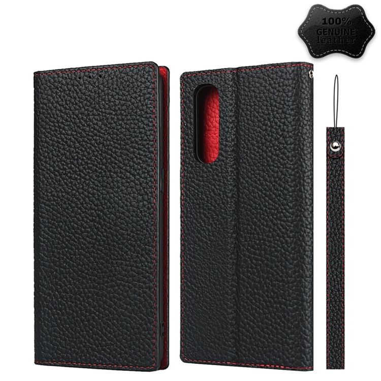 

For OPPO Reno3 Pro Litchi Texture Top Layer Cowhide Leather Phone Case(Black)
