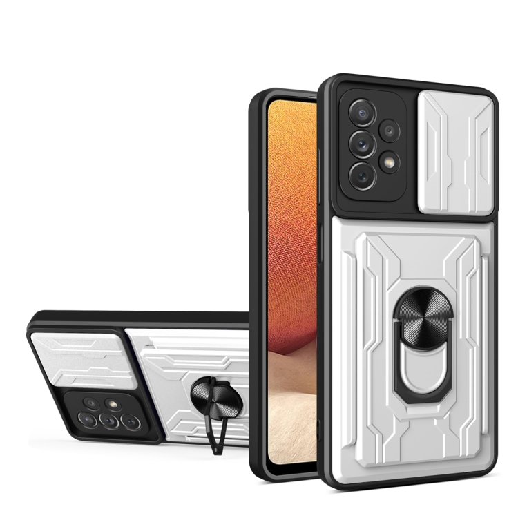 

For Samsung Galaxy A32 Camera Cover Phone Case with Card Slot & Holder(White)