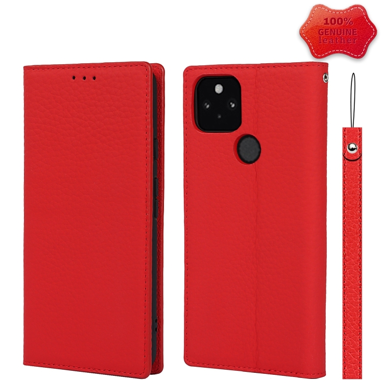 

For Google Pixel 5a Litchi Texture Top Layer Cowhide Leather Phone Case(Red)