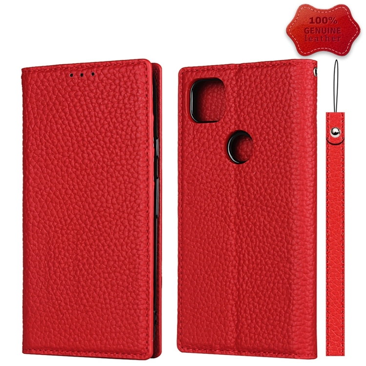 

For Google Pixel 4a Litchi Texture Top Layer Cowhide Leather Phone Case(Red)
