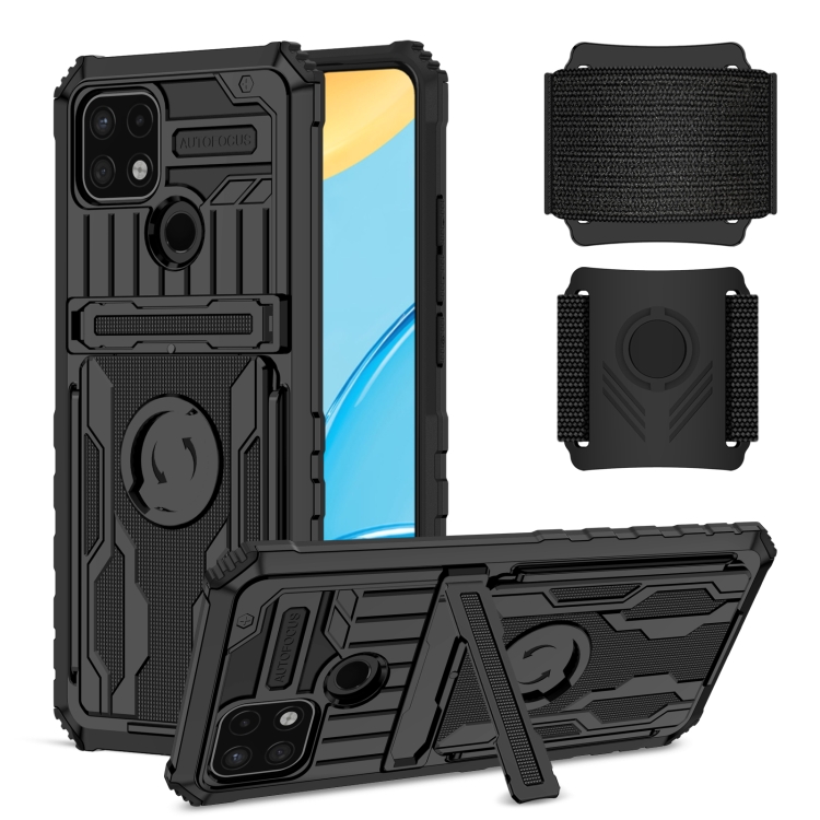 

For OPPO A15 Armor Wristband Phone Case(Black)
