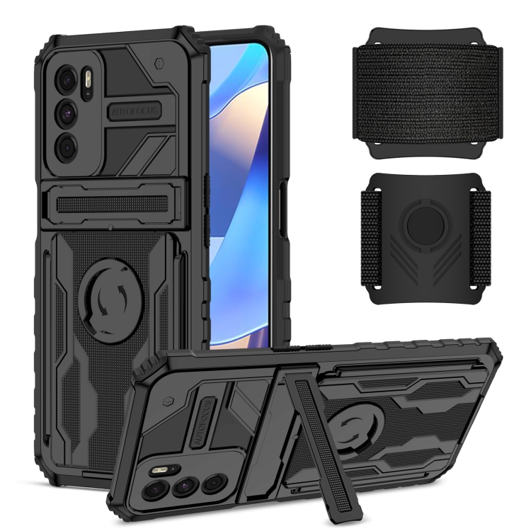 

For OPPO A16 Armor Wristband Phone Case(Black)