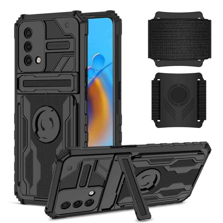 

For OPPO A74 Armor Wristband Phone Case(Black)
