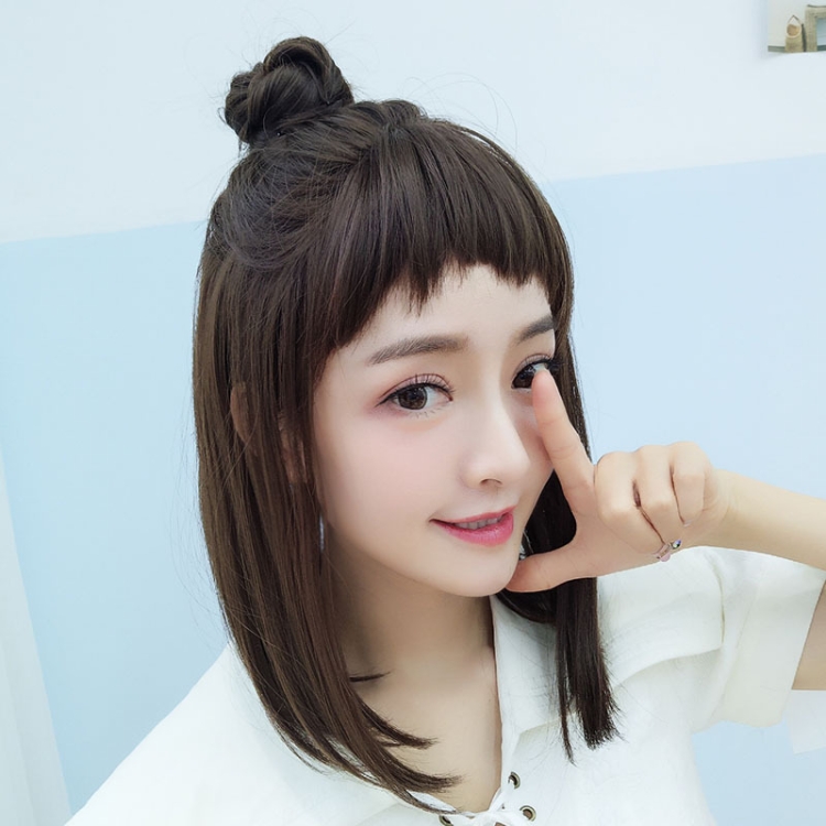 Sunsky Rose Net Choppy Bangs Shoulder Length Wig Full Headgear