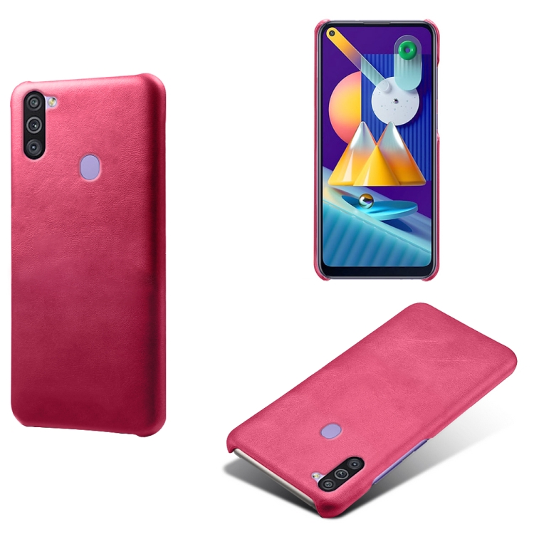 

For Samsung Galaxy M11 Calf Texture PC + PU Phone Case(Rose Red)