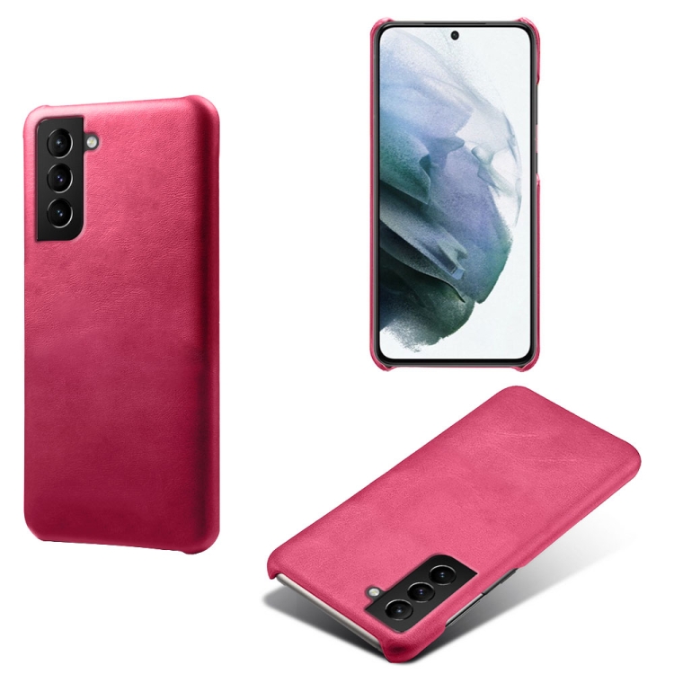 

For Samsung Galaxy S21 FE Calf Texture PC + PU Phone Case(Rose Red)