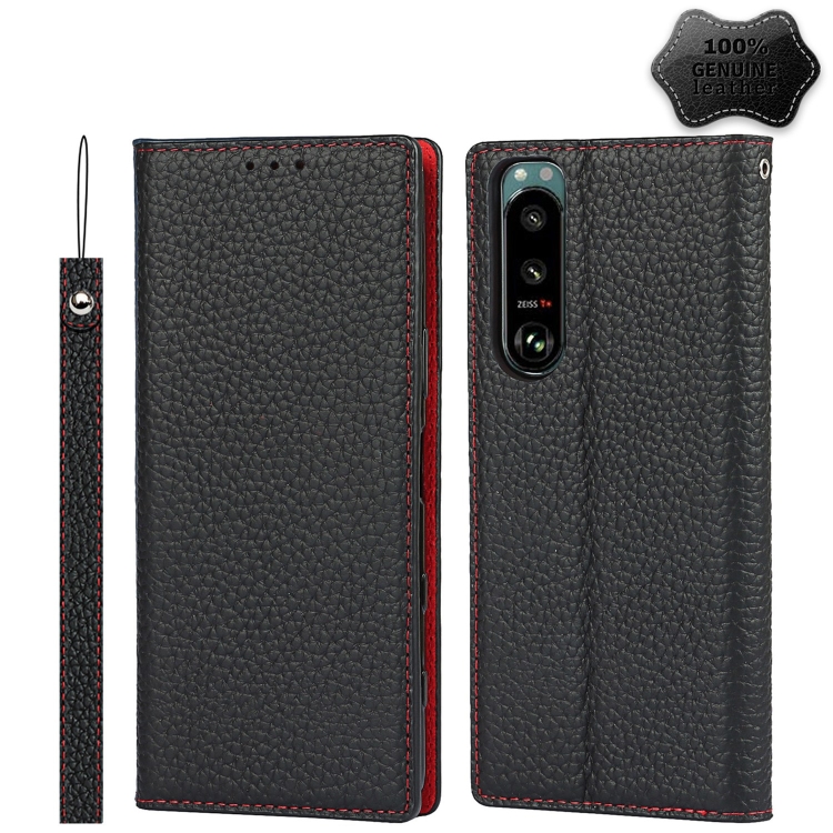 

For Sony Xperia 5 III Litchi Genuine Leather Phone Case(Black)