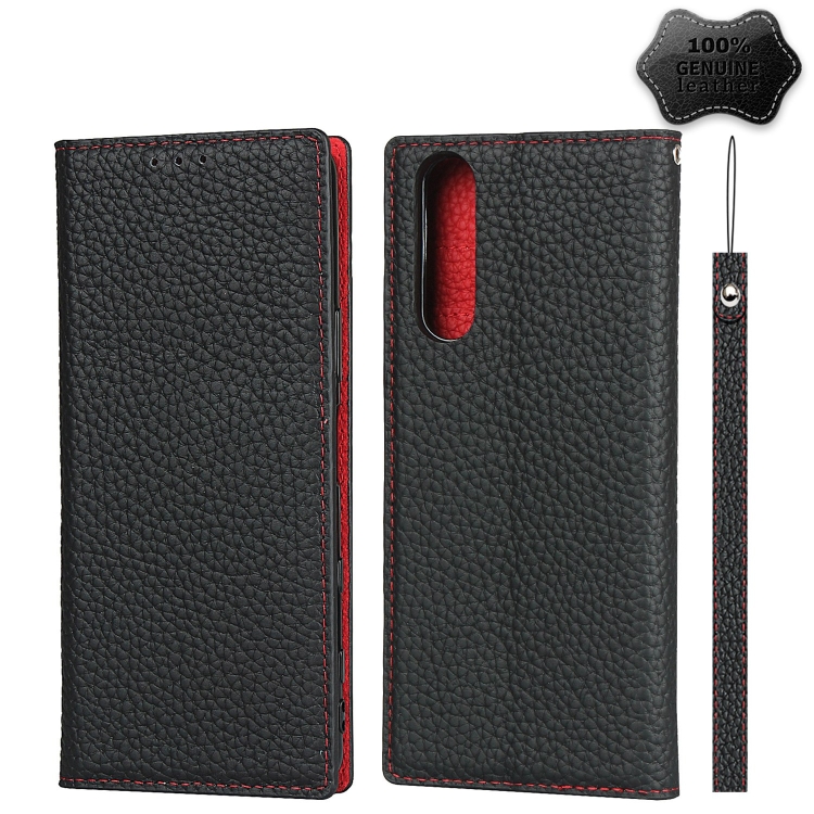 

For Sony Xperia 5 II Litchi Genuine Leather Phone Case(Black)