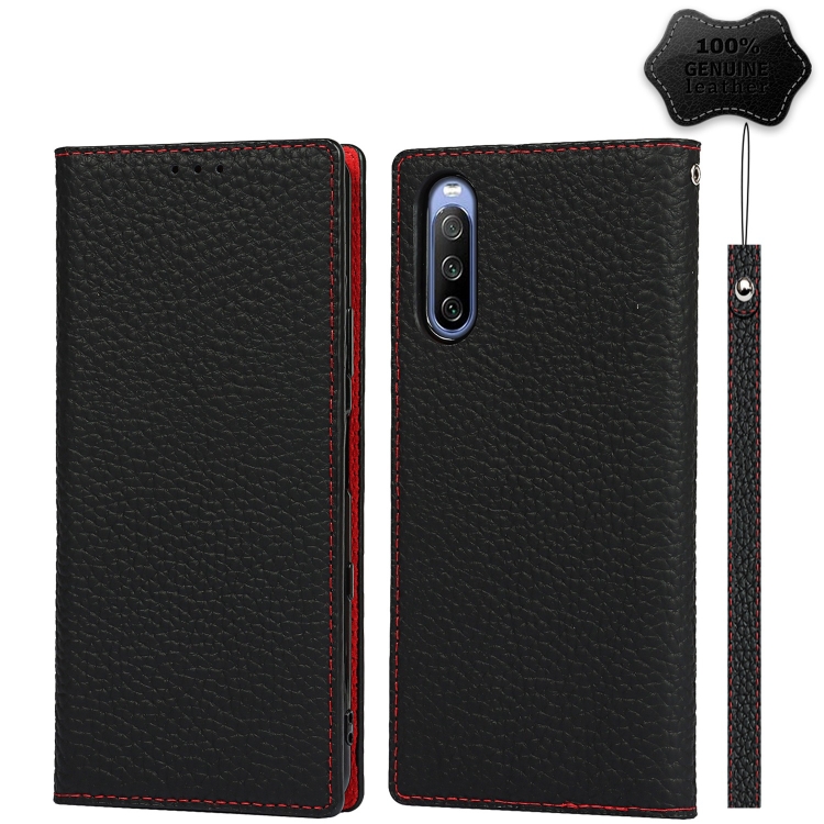 

For Sony Xperia 10 III Litchi Genuine Leather Phone Case(Black)