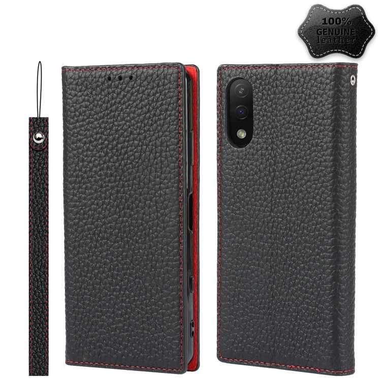 

For Sony Xperia Ace II Litchi Genuine Leather Phone Case(Black)