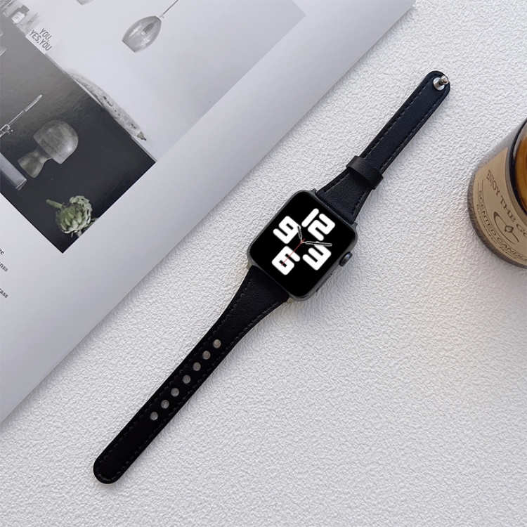 

Genuine Leather Watchband For Apple Watch Series 7 41mm / 6&SE&5&4 40mm / 3&2&1 38mm(Black)