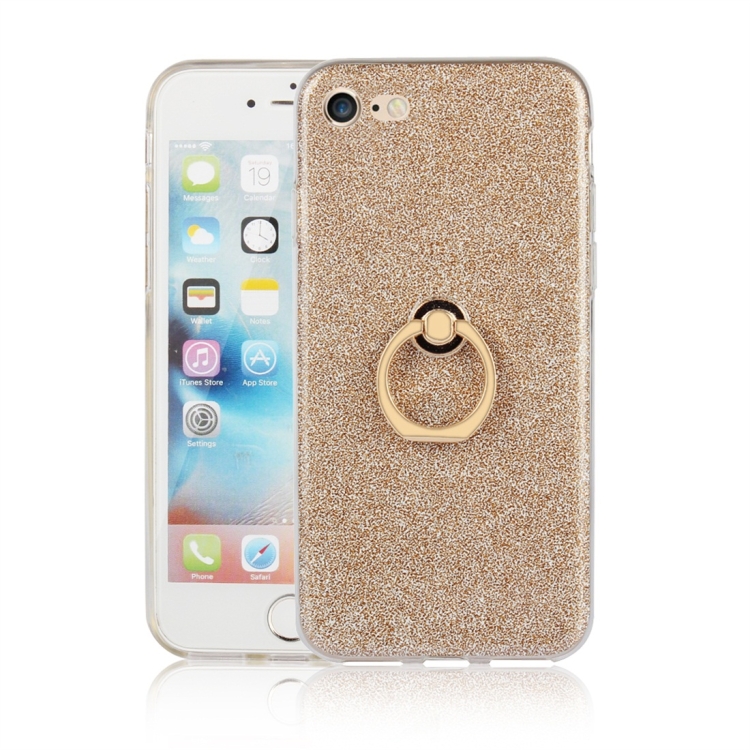 

For iPhone 7 / 8 Glittery Powder Shockproof TPU Protective Case with Ring Holder(Gold)