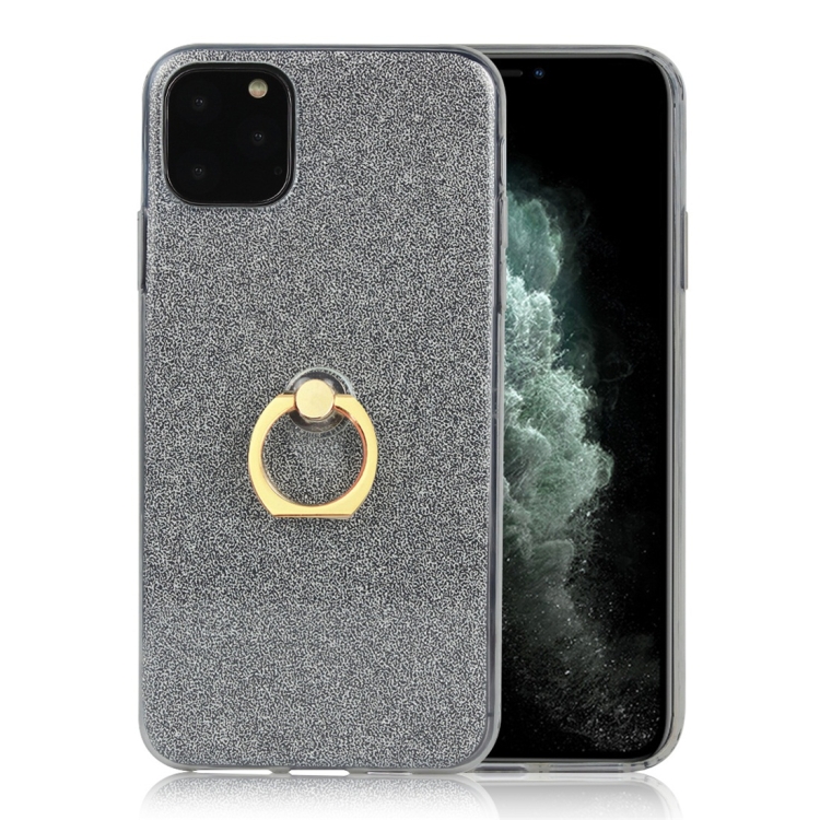 

For iPhone 11 Glittery Powder Shockproof TPU Protective Case with Ring Holder(Black)