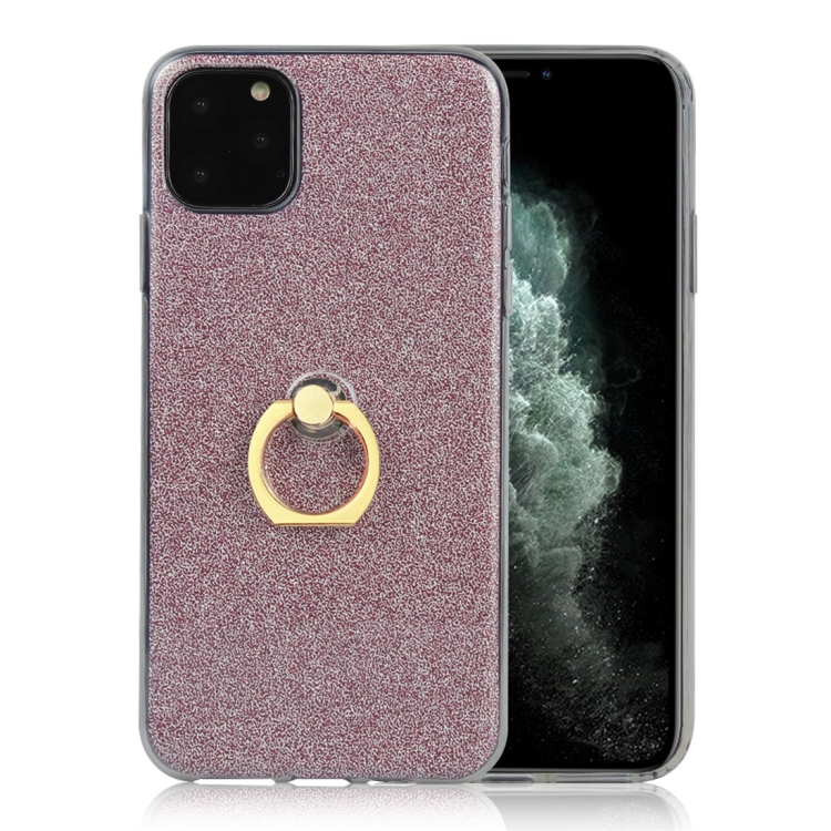 

For iPhone 11 Pro Max Glittery Powder Shockproof TPU Protective Case with Ring Holder(Pink)