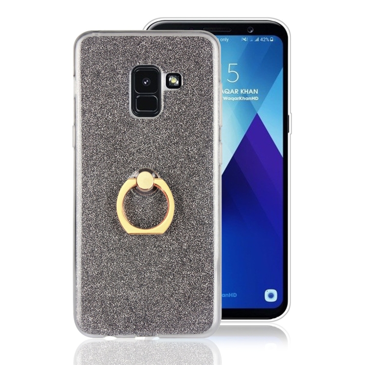 

For Galaxy A8+ (2018) Glittery Powder Shockproof TPU Protective Case with Ring Holder(Black)