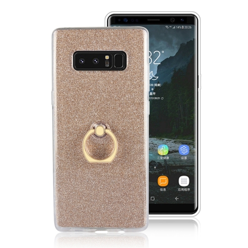 

For Galaxy Note 8 Glittery Powder Shockproof TPU Protective Case with Ring Holder(Gold)