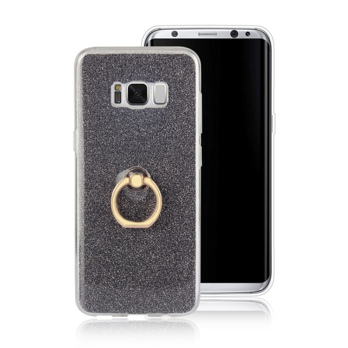 

For Galaxy S8 Glittery Powder Shockproof TPU Protective Case with Ring Holder(Black)