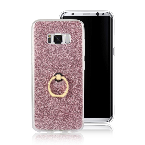 

For Galaxy S8 Glittery Powder Shockproof TPU Protective Case with Ring Holder(Pink)