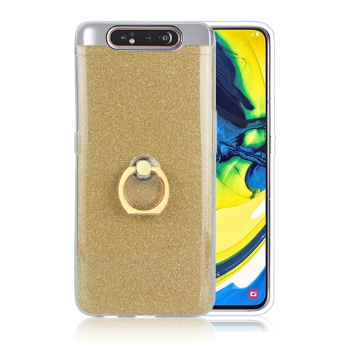 

For Galaxy A80 / A90 Glittery Powder Shockproof TPU Protective Case with Ring Holder(Gold)