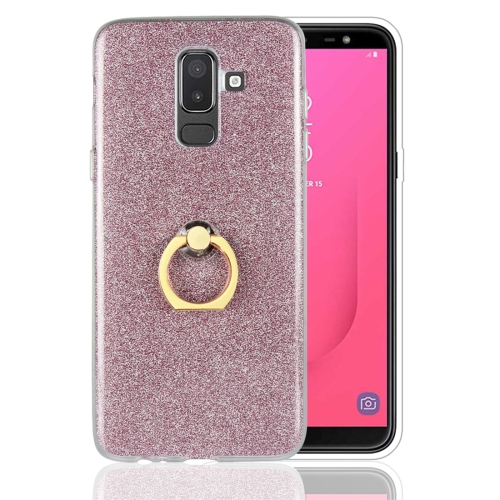 

For Galaxy J8 (2018) Glittery Powder Shockproof TPU Protective Case with Ring Holder(Pink)