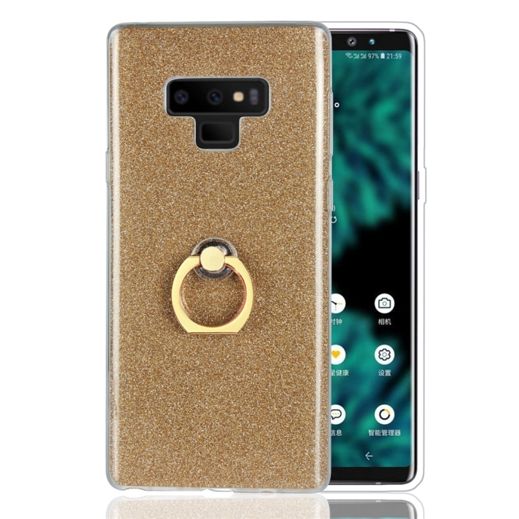 

For Galaxy Note 9 Glittery Powder Shockproof TPU Protective Case with Ring Holder(Gold)