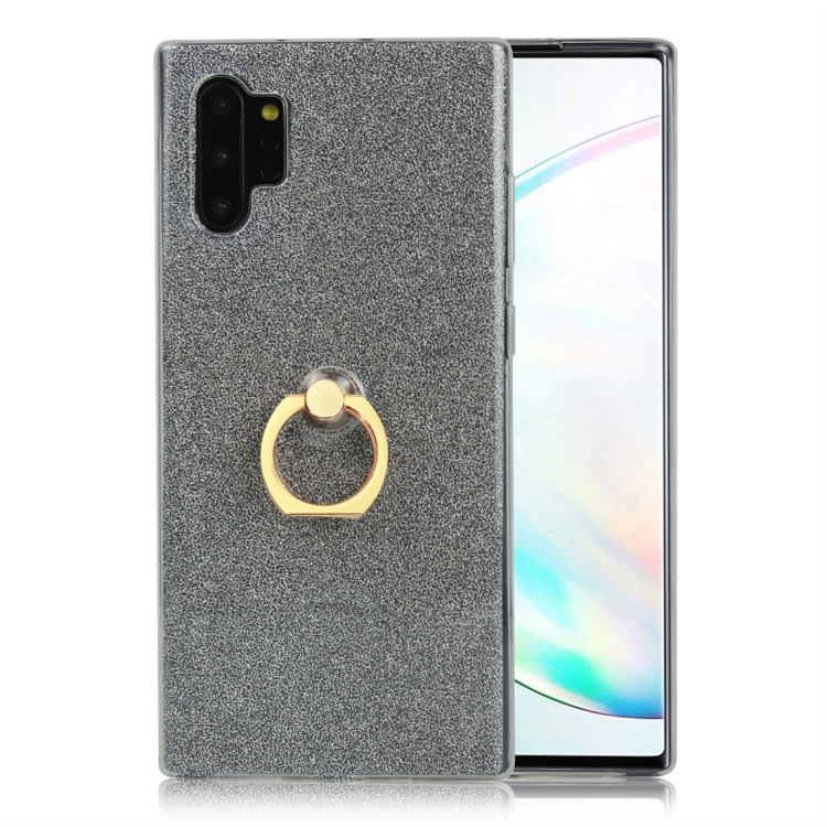 

For Galaxy Note 10+ Glittery Powder Shockproof TPU Protective Case with Ring Holder(Black)