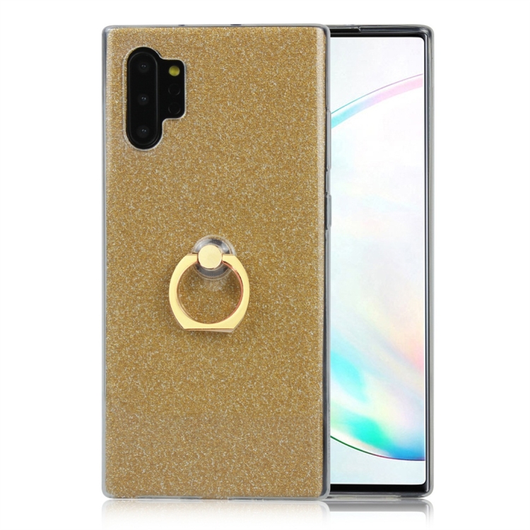 

For Galaxy Note 10+ Glittery Powder Shockproof TPU Protective Case with Ring Holder(Gold)