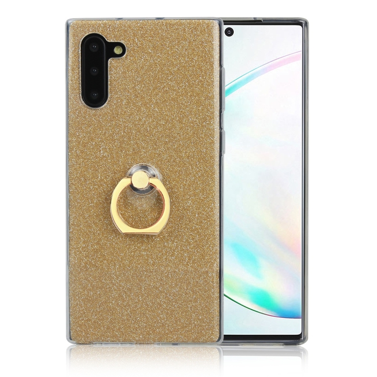 

For Galaxy Note 10 Glittery Powder Shockproof TPU Protective Case with Ring Holder(Gold)