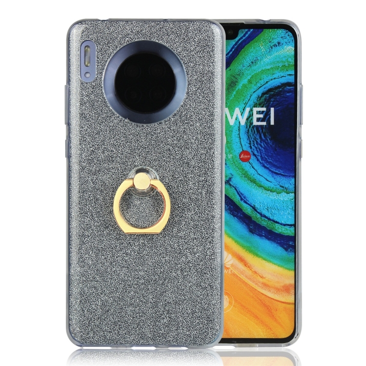

For Huawei Mate 30 Glittery Powder Shockproof TPU Protective Case with Ring Holder(Black)