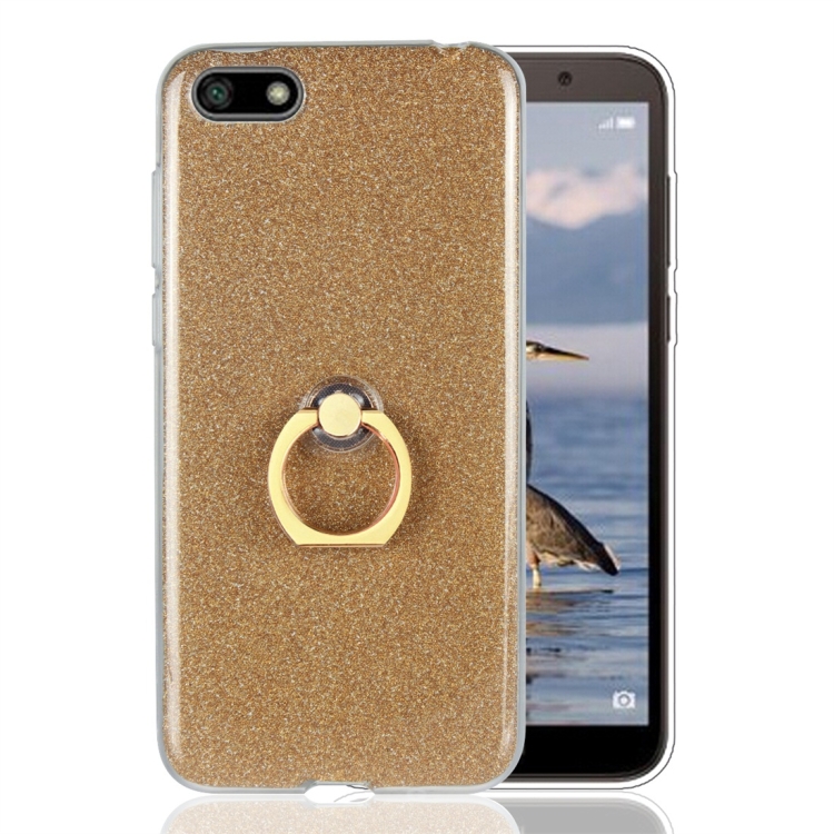 

For Huawei Y5 (2018) Glittery Powder Shockproof TPU Protective Case with Ring Holder(Gold)