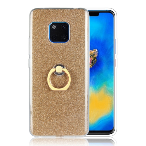 

For Huawei Mate 20 Pro Glittery Powder Shockproof TPU Protective Case with Ring Holder(Gold)