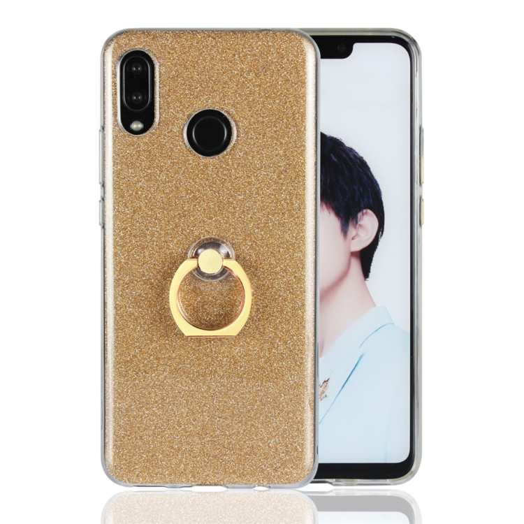 

For Huawei nova 3 Glittery Powder Shockproof TPU Protective Case with Ring Holder(Gold)