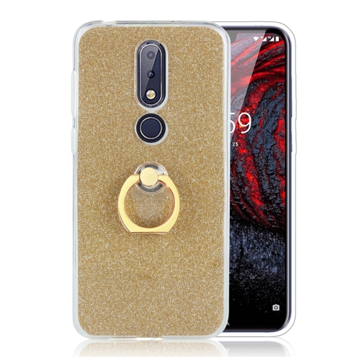 

For Nokia 6.1 Plus Glittery Powder Shockproof TPU Protective Case with Ring Holder(Gold)