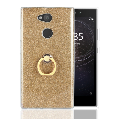 

For Sony Xperia L2 Glittery Powder Shockproof TPU Protective Case with Ring Holder(Gold)