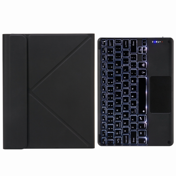 

H-097CS Touch Backlight Bluetooth Keyboard Leather Case with Rear Three-fold Holder For iPad 9.7 2018 & 2017(Black)